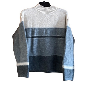 Universal Thread Mock Neck Sweater Grey Cream Stripe Womens Small Knit Pullover